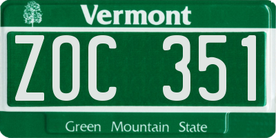 VT license plate ZOC351