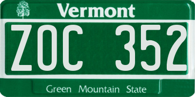 VT license plate ZOC352