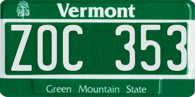 VT license plate ZOC353