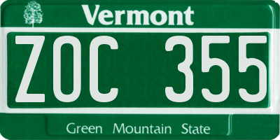 VT license plate ZOC355
