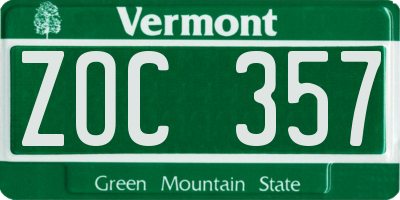 VT license plate ZOC357