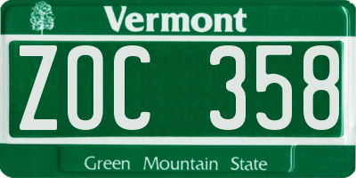 VT license plate ZOC358
