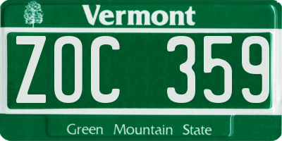 VT license plate ZOC359
