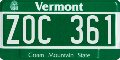 VT license plate ZOC361