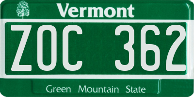 VT license plate ZOC362