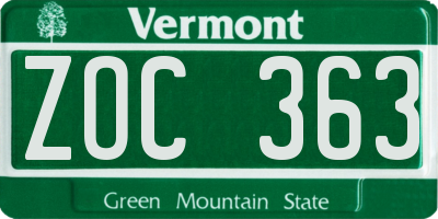VT license plate ZOC363