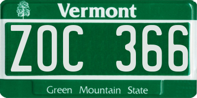 VT license plate ZOC366