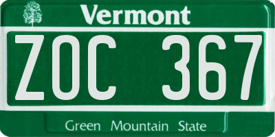 VT license plate ZOC367