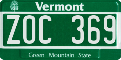 VT license plate ZOC369