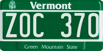 VT license plate ZOC370