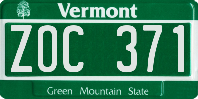 VT license plate ZOC371
