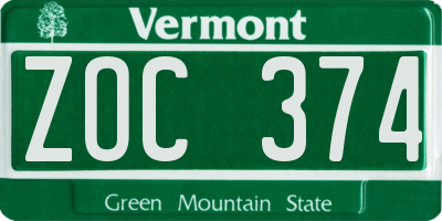 VT license plate ZOC374