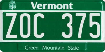 VT license plate ZOC375
