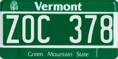 VT license plate ZOC378