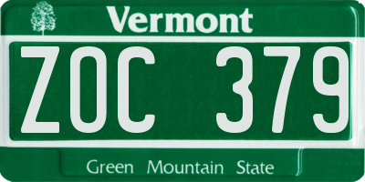 VT license plate ZOC379