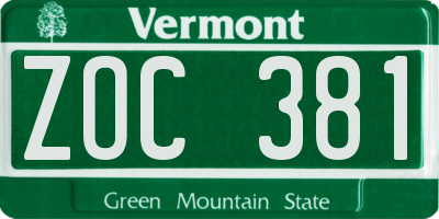 VT license plate ZOC381