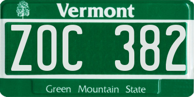 VT license plate ZOC382