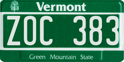 VT license plate ZOC383