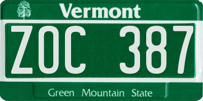 VT license plate ZOC387