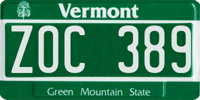VT license plate ZOC389