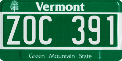 VT license plate ZOC391