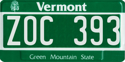 VT license plate ZOC393