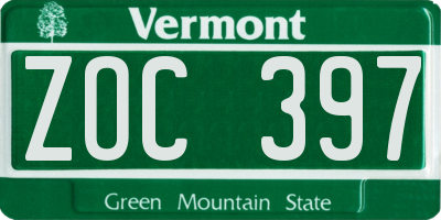 VT license plate ZOC397