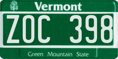 VT license plate ZOC398
