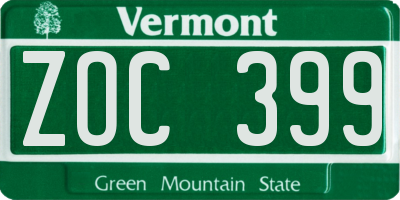 VT license plate ZOC399