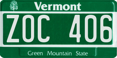 VT license plate ZOC406