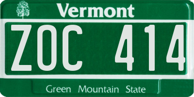 VT license plate ZOC414