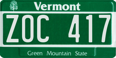 VT license plate ZOC417