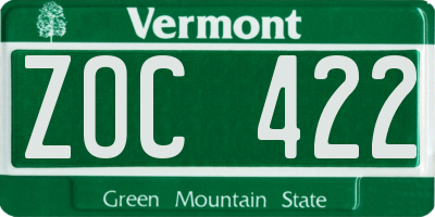 VT license plate ZOC422