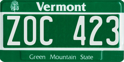 VT license plate ZOC423