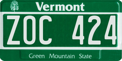 VT license plate ZOC424