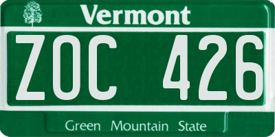 VT license plate ZOC426