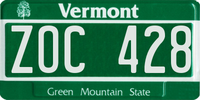 VT license plate ZOC428