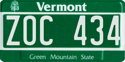 VT license plate ZOC434