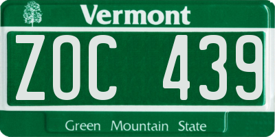 VT license plate ZOC439