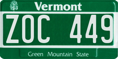 VT license plate ZOC449