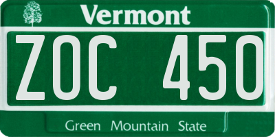 VT license plate ZOC450