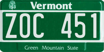 VT license plate ZOC451