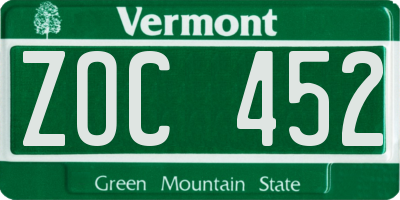 VT license plate ZOC452
