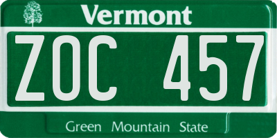 VT license plate ZOC457