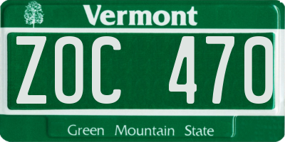 VT license plate ZOC470