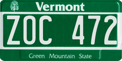 VT license plate ZOC472