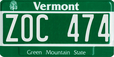 VT license plate ZOC474