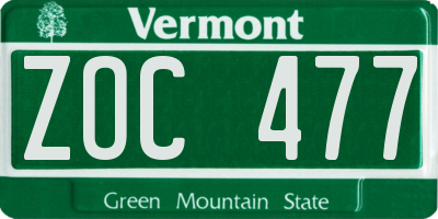 VT license plate ZOC477