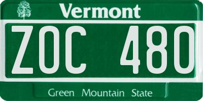 VT license plate ZOC480