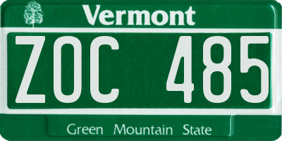 VT license plate ZOC485